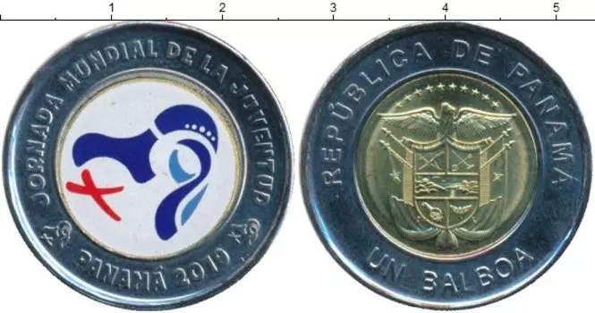 Монета бальбоа Панамы 2019 года Медно-никель Всемирный день молодежи, цветная эмаль