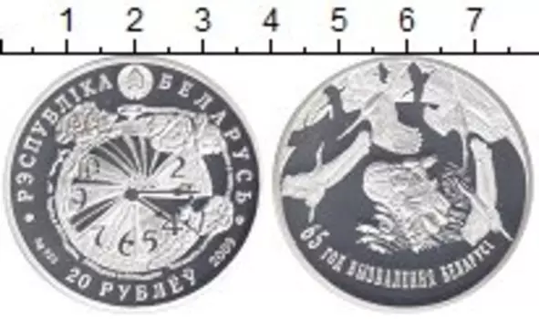 Монета 20 рублей Беларуси 2009 года Серебро 65 лет освобождения Беларусии