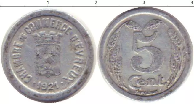 Монета 5 сантим Франции 1921 года Алюминий Токен