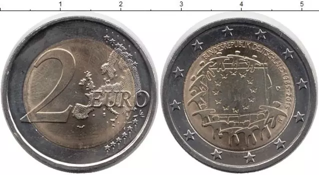 Монета 2 евро Германии 2015 года Биметалл D 30 лет флагу ЕС
