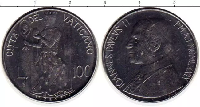 Монета 100 лир Ватикана 1979 года Сталь Иоанн Павел II