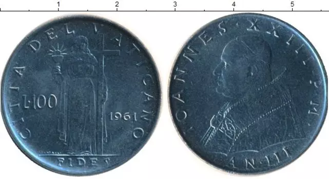 Монета 100 лир Ватикана 1961 года Медно-никель Иоанн XXIII
