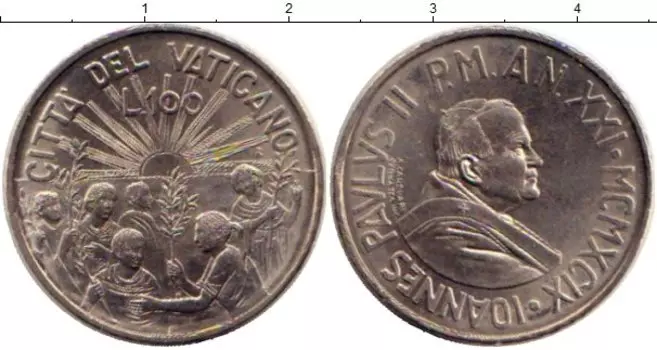 Монета 100 лир Ватикана 1999 года Медно-никель Иоанн Павел II