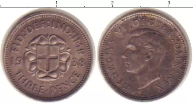 Монета 3 пенса Англии 1938 года Серебро Георг VI