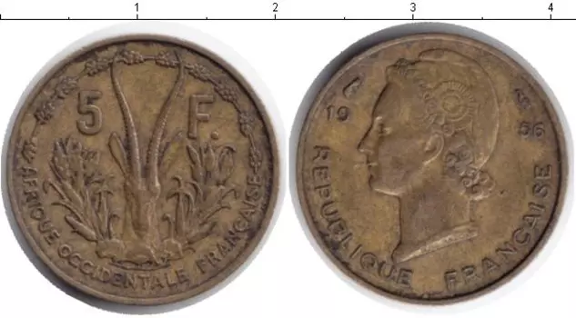 Монета 5 франков Французской Африки 1956 года ,