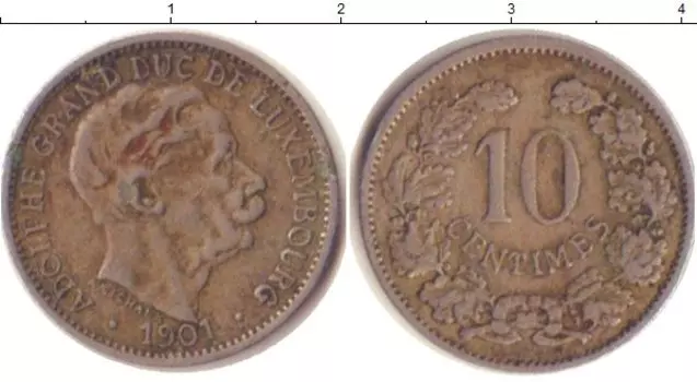 Монета 10 сантим Люксембурга 1901 года Медно-никель Адольф
