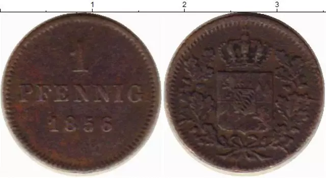 Монета пфенниг Баварии 1856 года Медь