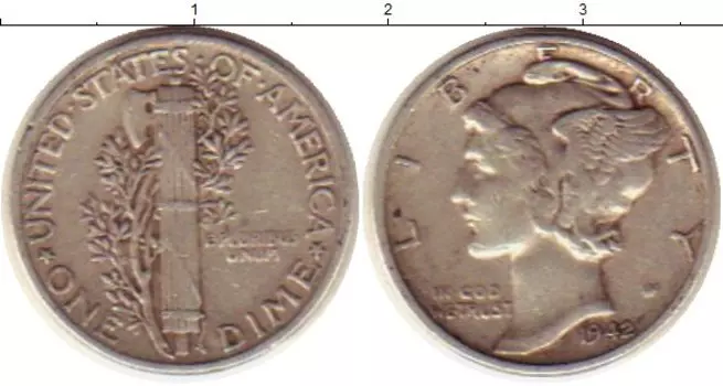 Монета дайм Америки 1942 года Серебро Растение KM#140