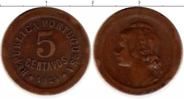 Монета 5 сентаво Португалии 1924 года Бронза