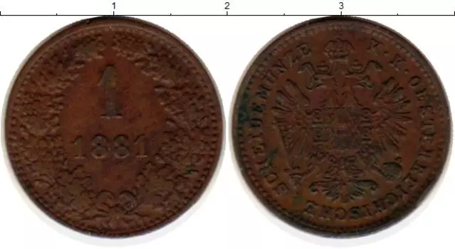 Монета крейцер Австрии 1881 года Медь