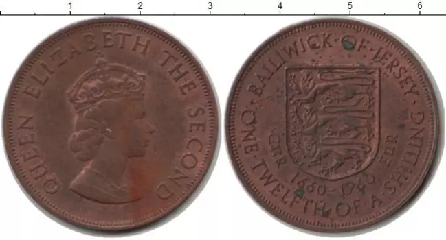 Монета 1/12 шиллинга Острова Джерси 1960 года Медь Елизавета II
