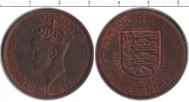 Монета 1/12 шиллинга Острова Джерси 1945 года Медь Георг VI