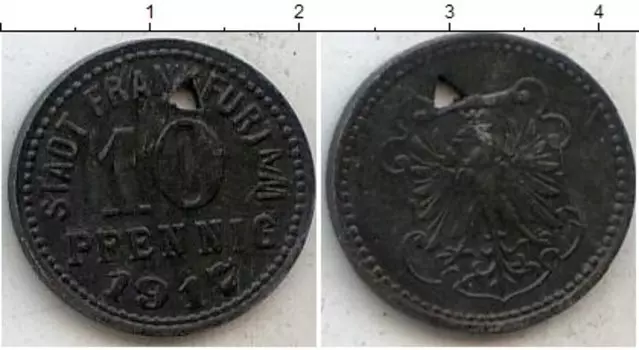 Монета 10 пфеннигов Нотгельды 1917 года Цинк Франкфурт на Майне