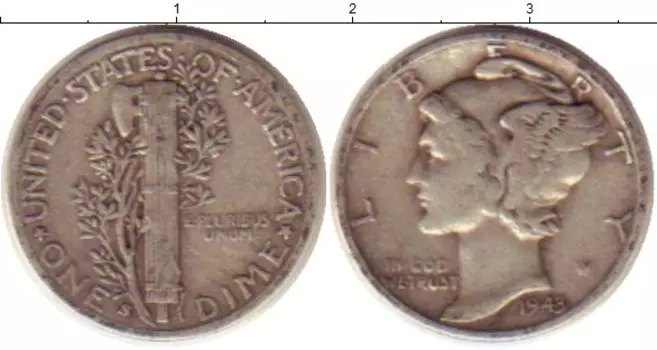 Монета дайм Америки 1943 года Серебро Растение KM#140