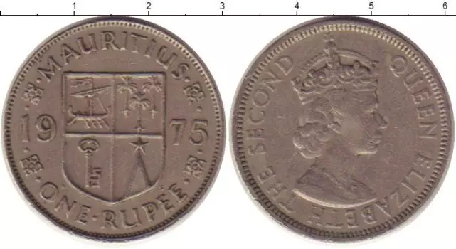 Монета рупия Маврикия 1975 года Медно-никель Елизавета II