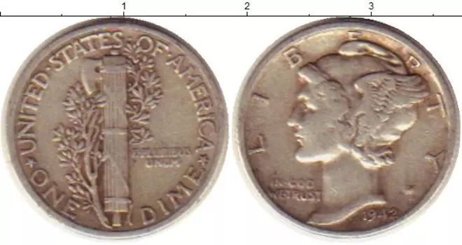 Монета дайм Америки 1942 года Серебро Растение KM#140