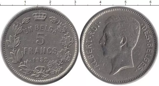 Монета 5 франков Бельгии 1932 года Медно-никель Альберт I