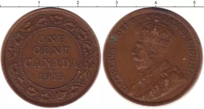 Монета цент Канады 1915 года Бронза Георг V