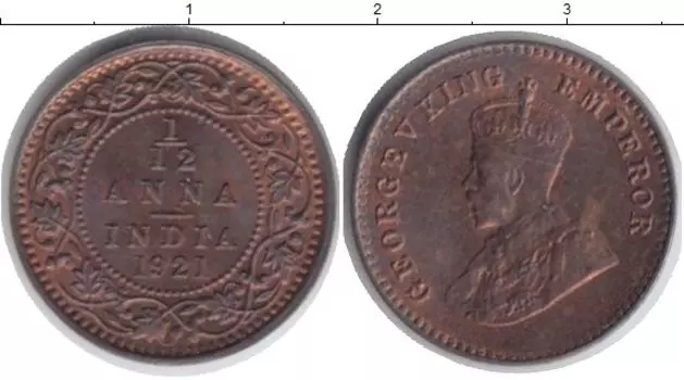 Монета 1/12 анны Индии 1921 года Бронза Георг V