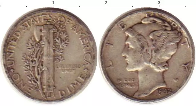 Монета дайм Америки 1942 года Серебро Растение KM#140
