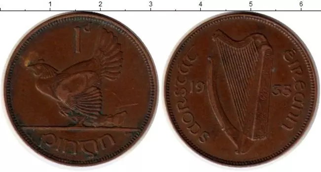 Монета пенни Ирландии 1935 года Бронза Курица