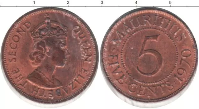 Монета 5 центов Маврикия 1970 года Медь Елизавета II