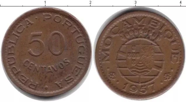Монета 50 сентаво Мозамбика 1957 года Медь Колония Португалии