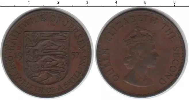Монета 1/12 шиллинга Острова Джерси 1957 года Медь Елизавета II