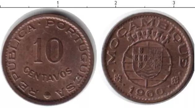 Монета 10 сентаво Мозамбика 1960 года Медь Колония Португалии