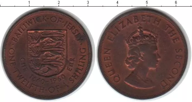 Монета 1/12 шиллинга Острова Джерси 1960 года Медь Елизавета II