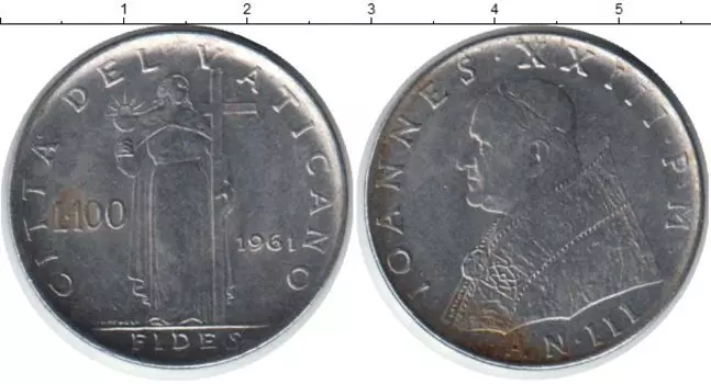 Монета 100 лир Ватикана 1961 года Медно-никель Иоанн XXIII