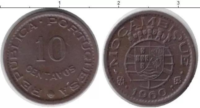 Монета 10 сентаво Мозамбика 1960 года Медь Португальский протекторат