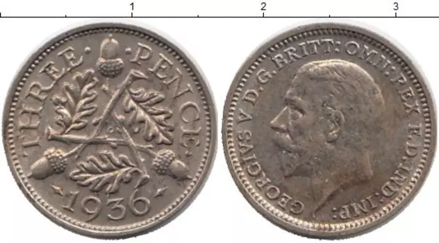 Монета 3 пенса Англии 1936 года Серебро Георг V