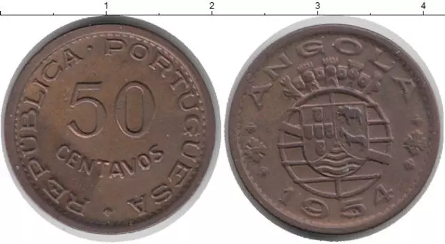 Монета 50 сентаво Анголы 1954 года Бронза Португальская колония