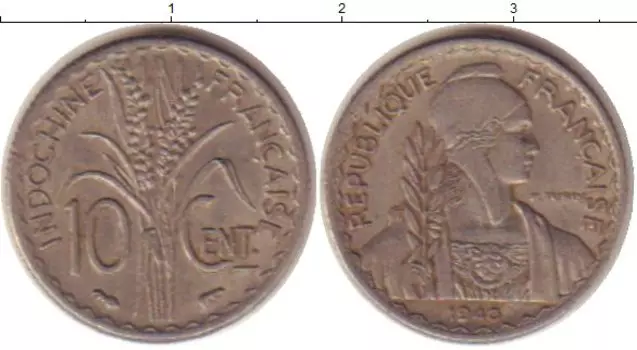 Монета 10 центов Индокитая 1940 года Медно-никель