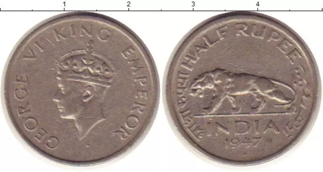 Монета 1/2 рупии Индии 1947 года Медно-никель Георг VI