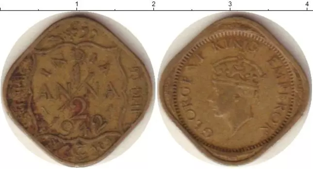 Монета 1/2 анны Индии 1942 года Медь Георг VI