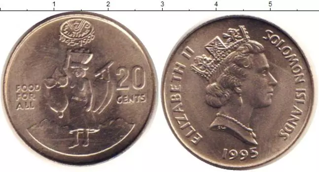 Монета 20 центов Соломоновых островов 1995 года Медно-никель Елизавета II