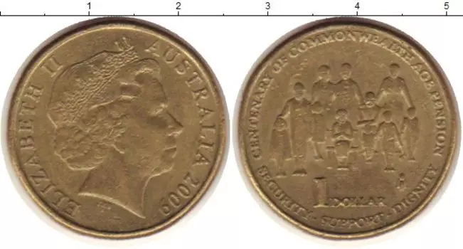 Монета доллар Австралии 2009 года Латунь Елизавета II