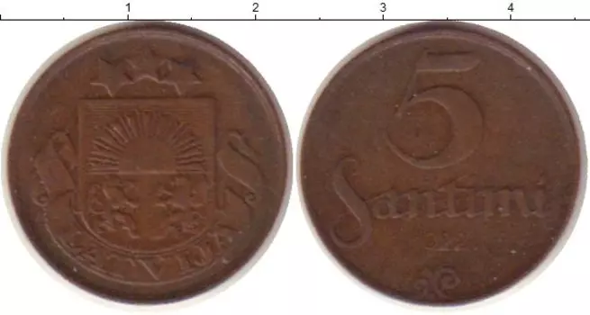 Монета 5 сантим Латвии 1922 года Бронза /