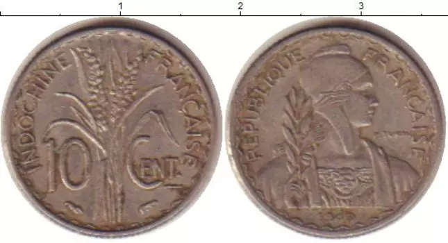 Монета 10 центов Индокитая 1940 года Медно-никель