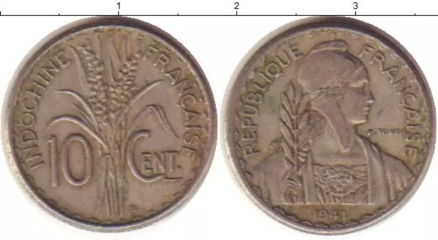 Монета 10 центов Индокитая 1941 года Медно-никель