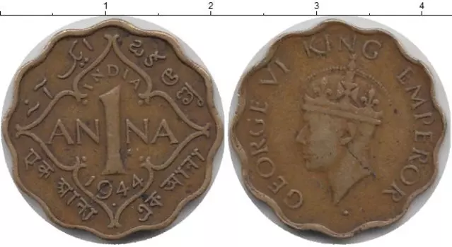 Монета анна Индии 1944 года Латунь Георг VI