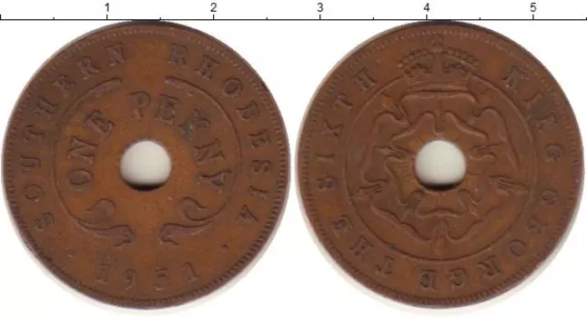 Монета пенни Родезии 1951 года Бронза Георг VI