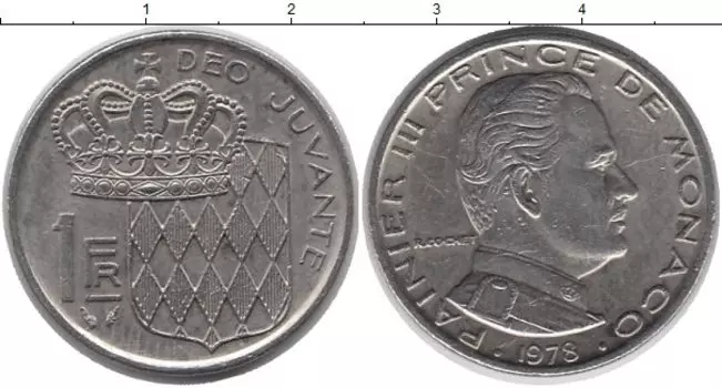 Монета франк Монако 1978 года Медно-никель Ренье III