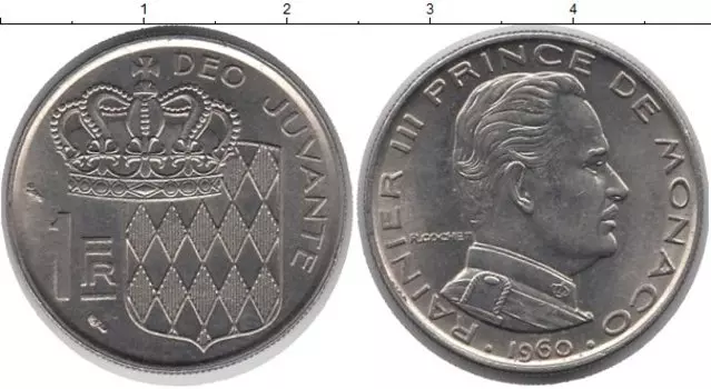 Монета франк Монако 1960 года Медно-никель Принц Ранье III