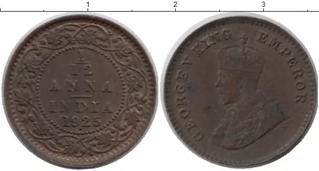 Монета 1/12 анны Британской Индии 1925 года Бронза Георг V