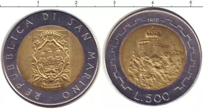 Монета 500 лир Сан-Марино 1988 года Биметалл