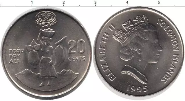 Монета 20 центов Соломоновых островов 1995 года Медно-никель ФАО