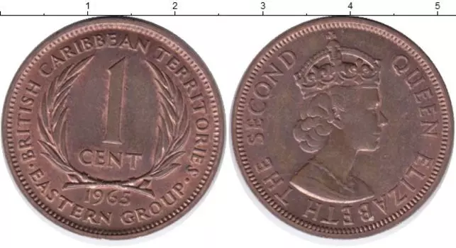 Монета цент Кариб 1965 года Бронза Елизавета II